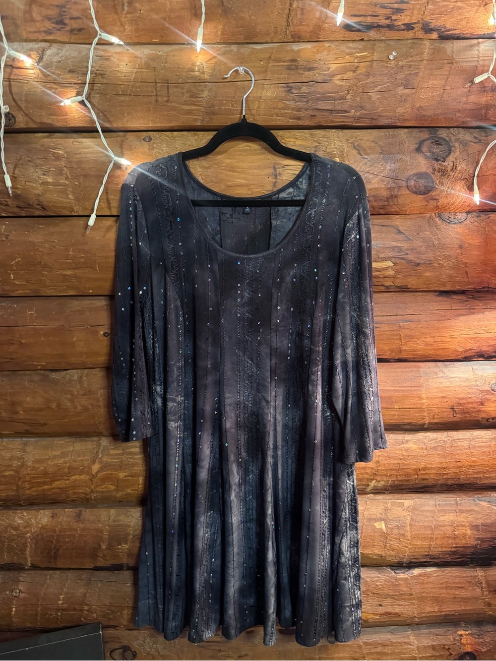 Sami & Jo Black Long-Sleeve Scoop Neck Swing Dress with Subtle Sparkle